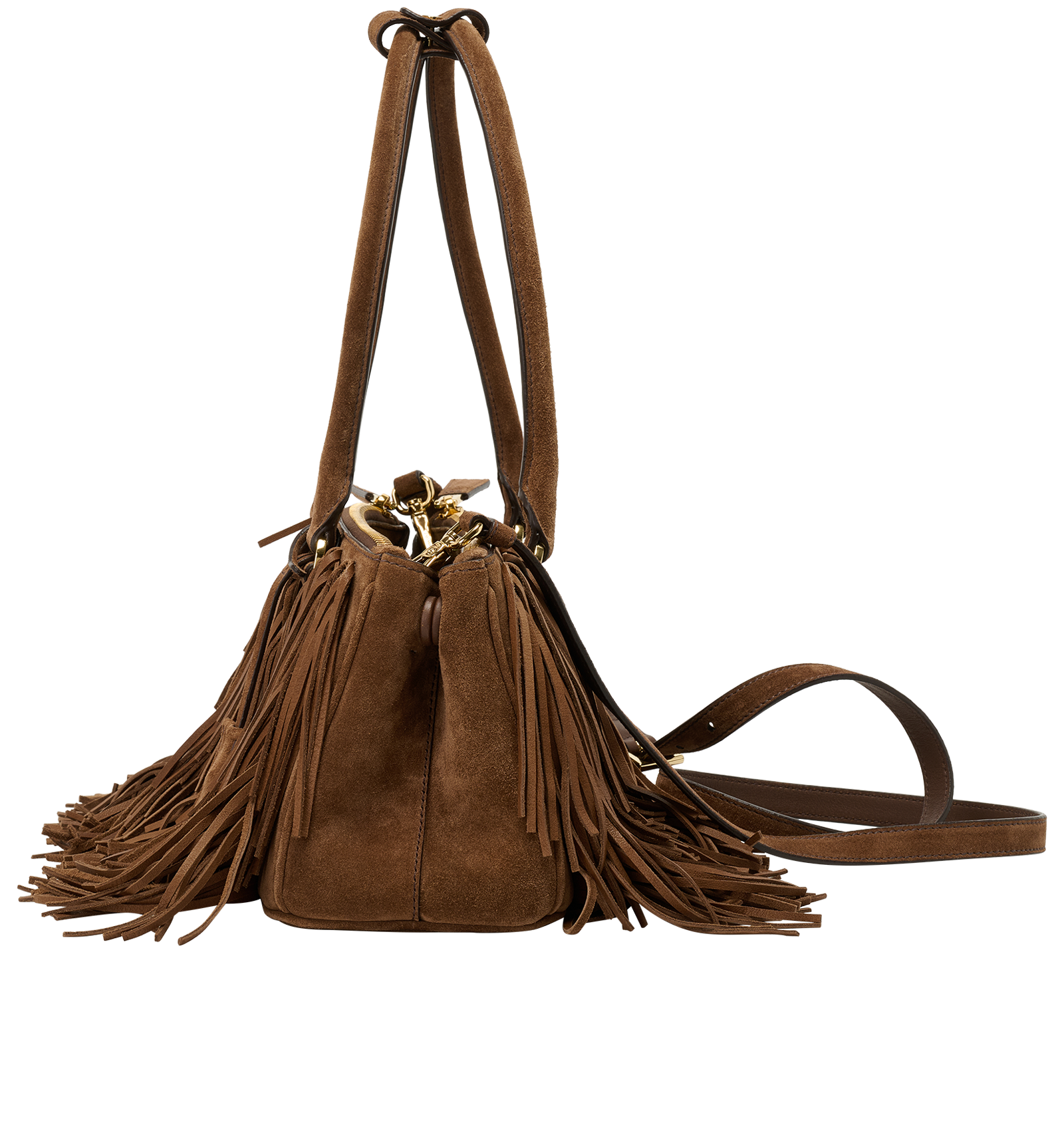 Medium Galleria With Fringe, &pound;3,100, Handbags, Brown, Suede, Bottom view
